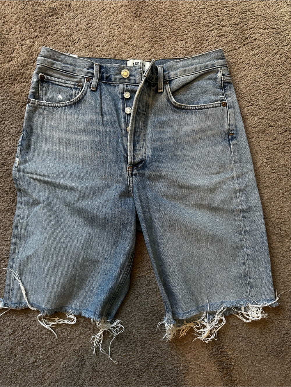 Agolde Light Blue Distressed Cutoff Jean Shorts